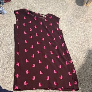 LOFT Midi Dress in Brown with Pink Accents